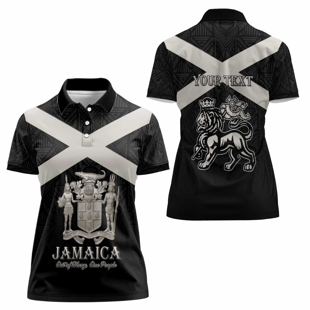 Personalized Jamaica Women Polo Shirt Coat Of Arms With Rastafarian Lion Silver Color - Wonder Print Shop