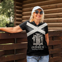 Personalized Jamaica Women Polo Shirt Coat Of Arms With Rastafarian Lion Silver Color - Wonder Print Shop