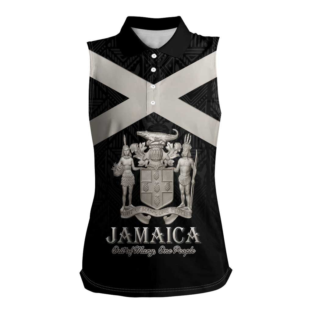 Personalized Jamaica Women Sleeveless Polo Shirt Coat Of Arms With Rastafarian Lion Silver Color - Wonder Print Shop