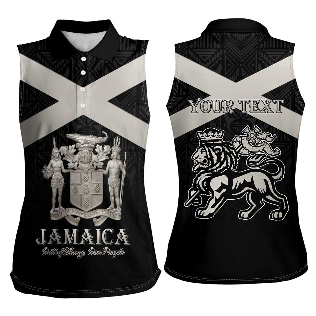 Personalized Jamaica Women Sleeveless Polo Shirt Coat Of Arms With Rastafarian Lion Silver Color - Wonder Print Shop