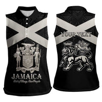 Personalized Jamaica Women Sleeveless Polo Shirt Coat Of Arms With Rastafarian Lion Silver Color - Wonder Print Shop
