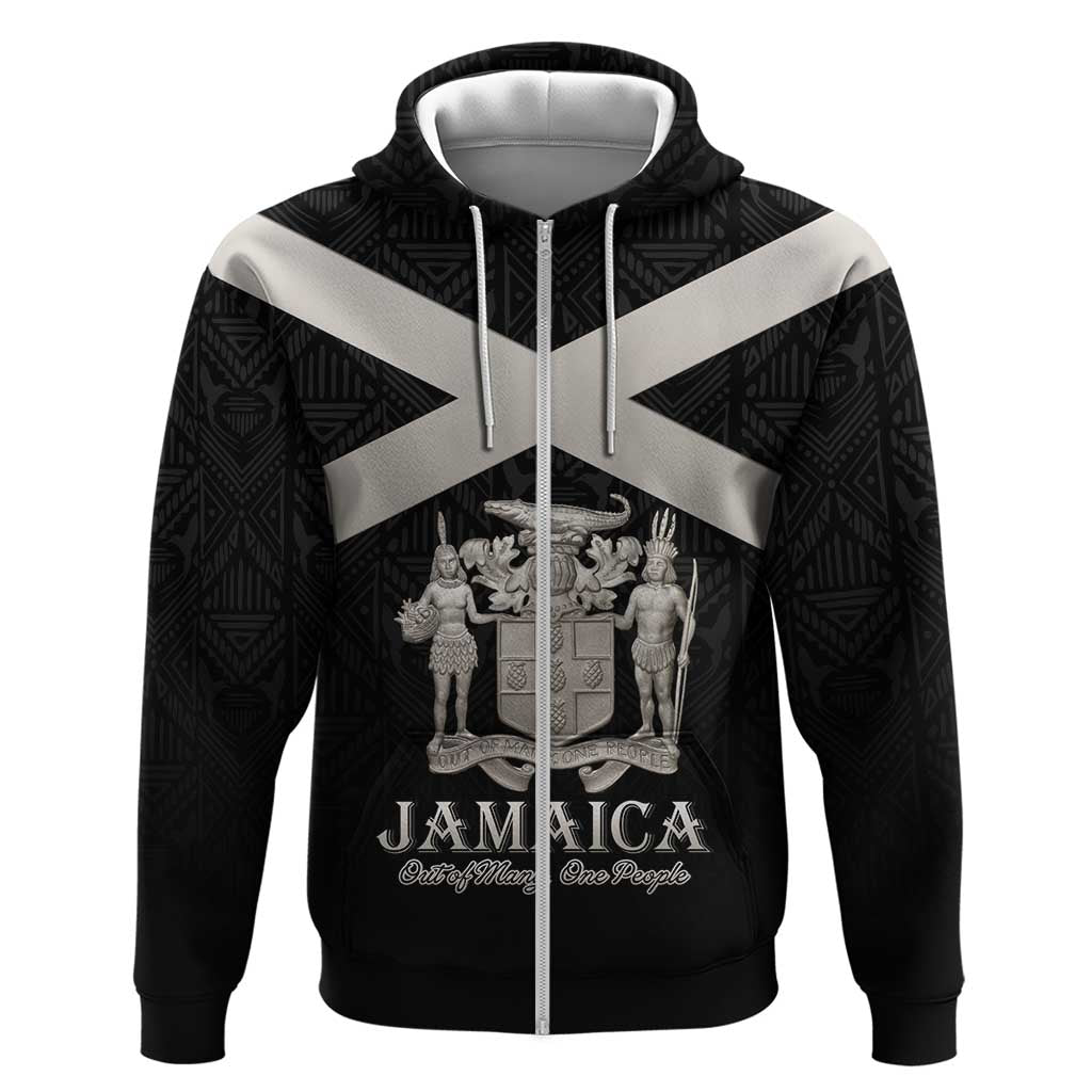 Personalized Jamaica Zip Hoodie Coat Of Arms With Rastafarian Lion Silver Color - Wonder Print Shop