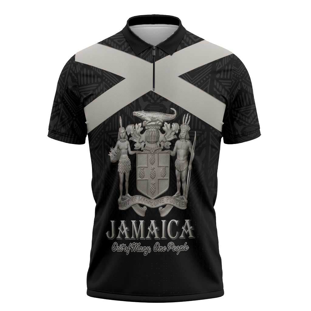 Personalized Jamaica Zipper Polo Shirt Coat Of Arms With Rastafarian Lion Silver Color - Wonder Print Shop