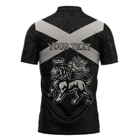 Personalized Jamaica Zipper Polo Shirt Coat Of Arms With Rastafarian Lion Silver Color - Wonder Print Shop