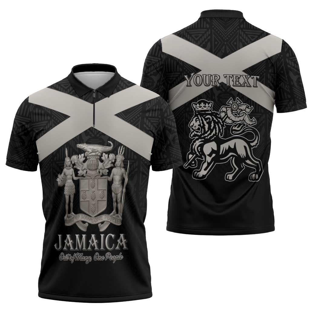 Personalized Jamaica Zipper Polo Shirt Coat Of Arms With Rastafarian Lion Silver Color - Wonder Print Shop