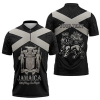 Personalized Jamaica Zipper Polo Shirt Coat Of Arms With Rastafarian Lion Silver Color - Wonder Print Shop