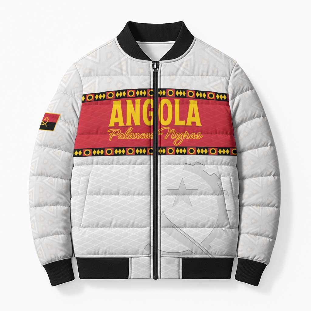 Custom Angola Football Bomber Puffer Jacket Avante Palancas Negras - White - Wonder Print Shop