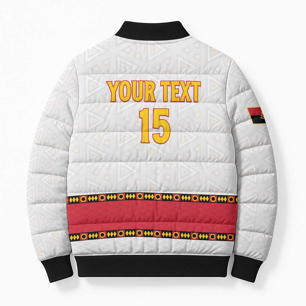 Custom Angola Football Bomber Puffer Jacket Avante Palancas Negras - White - Wonder Print Shop