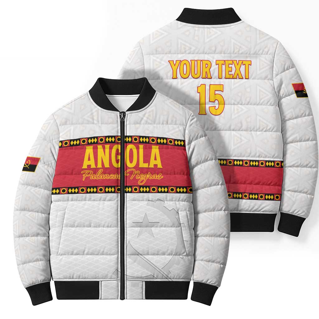 Custom Angola Football Bomber Puffer Jacket Avante Palancas Negras - White - Wonder Print Shop