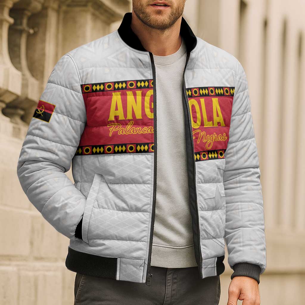 Custom Angola Football Bomber Puffer Jacket Avante Palancas Negras - White - Wonder Print Shop