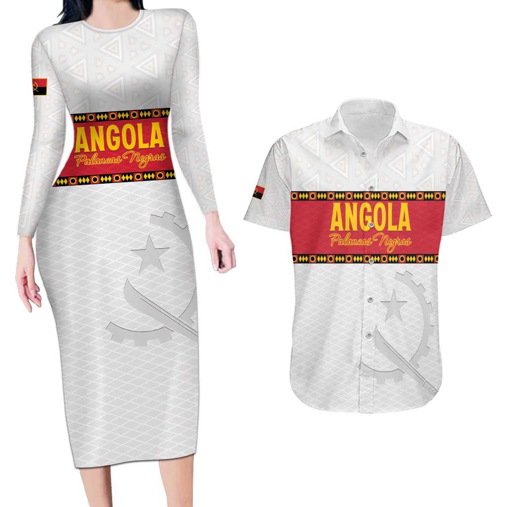 Custom Angola Football Couples Matching Long Sleeve Bodycon Dress and Hawaiian Shirt Avante Palancas Negras - White - Wonder Print Shop