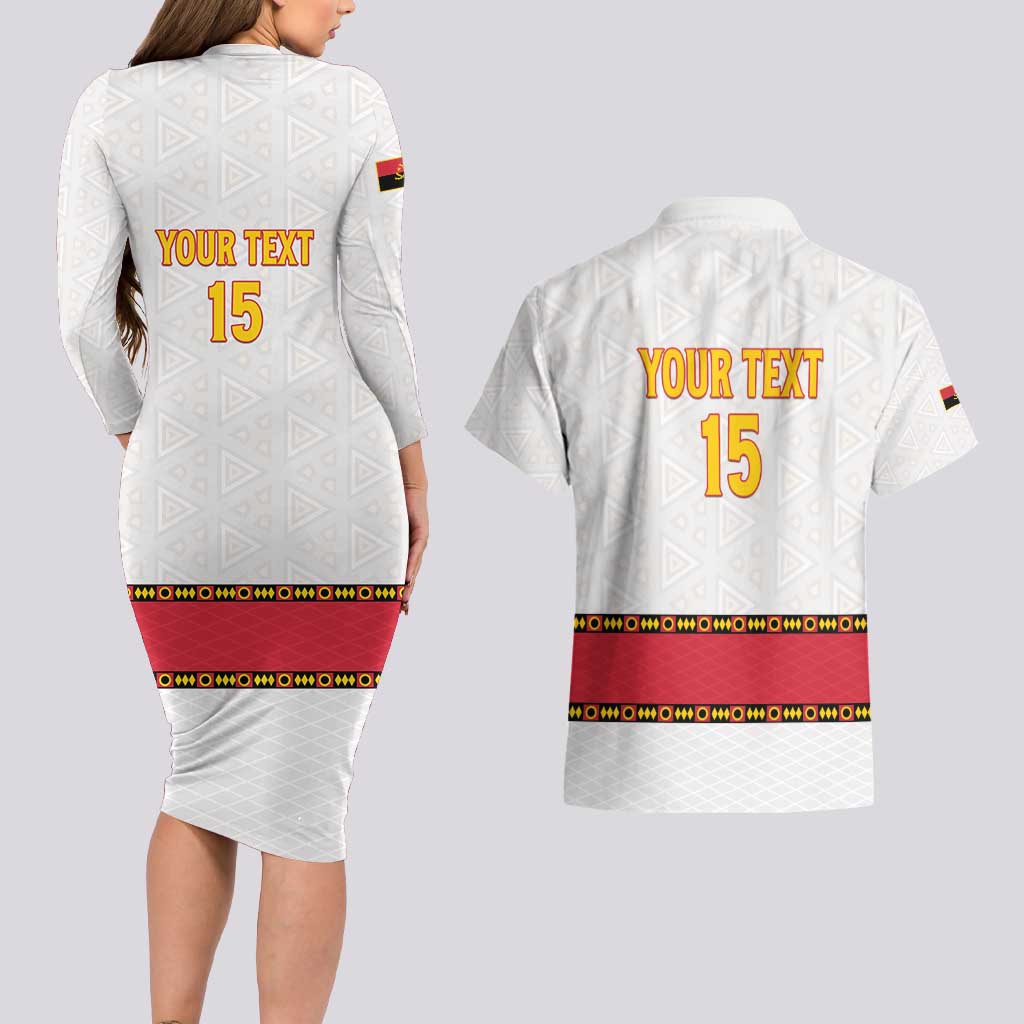 Custom Angola Football Couples Matching Long Sleeve Bodycon Dress and Hawaiian Shirt Avante Palancas Negras - White - Wonder Print Shop