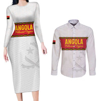 Custom Angola Football Couples Matching Long Sleeve Bodycon Dress and Long Sleeve Button Shirt Avante Palancas Negras - White - Wonder Print Shop