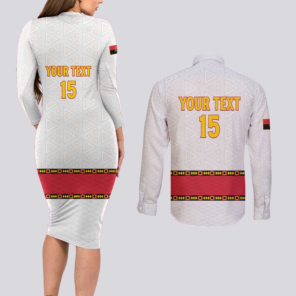 Custom Angola Football Couples Matching Long Sleeve Bodycon Dress and Long Sleeve Button Shirt Avante Palancas Negras - White - Wonder Print Shop