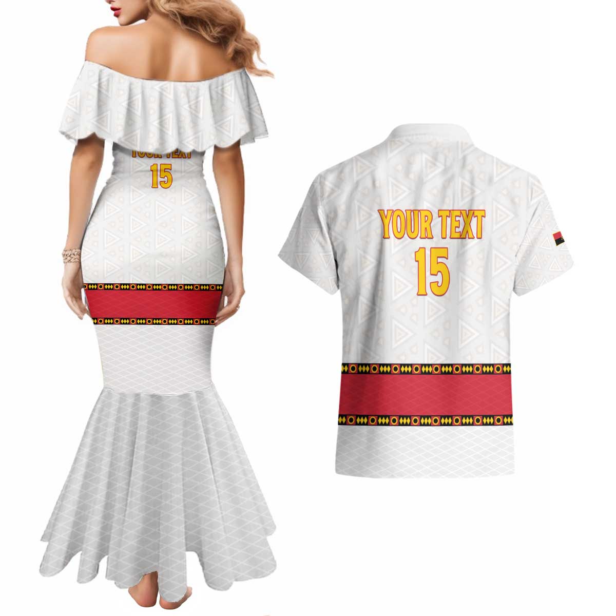 Custom Angola Football Couples Matching Mermaid Dress and Hawaiian Shirt Avante Palancas Negras - White - Wonder Print Shop