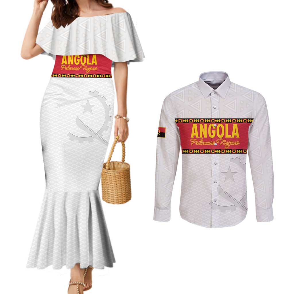 Custom Angola Football Couples Matching Mermaid Dress and Long Sleeve Button Shirt Avante Palancas Negras - White - Wonder Print Shop