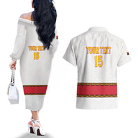Custom Angola Football Couples Matching Off The Shoulder Long Sleeve Dress and Hawaiian Shirt Avante Palancas Negras - White - Wonder Print Shop