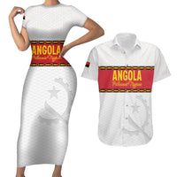 Custom Angola Football Couples Matching Short Sleeve Bodycon Dress and Hawaiian Shirt Avante Palancas Negras - White - Wonder Print Shop