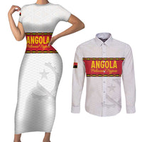 Custom Angola Football Couples Matching Short Sleeve Bodycon Dress and Long Sleeve Button Shirt Avante Palancas Negras - White - Wonder Print Shop