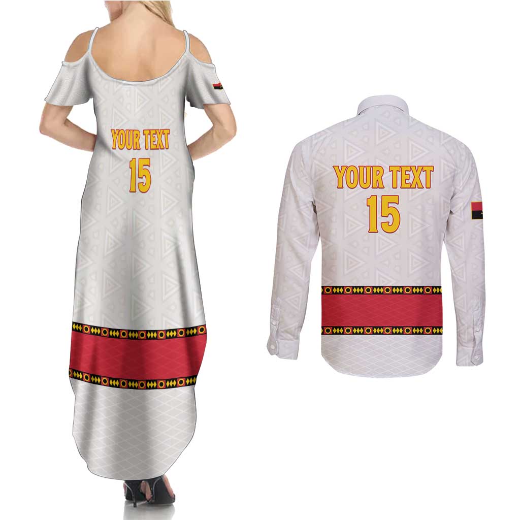 Custom Angola Football Couples Matching Summer Maxi Dress and Long Sleeve Button Shirt Avante Palancas Negras - White - Wonder Print Shop