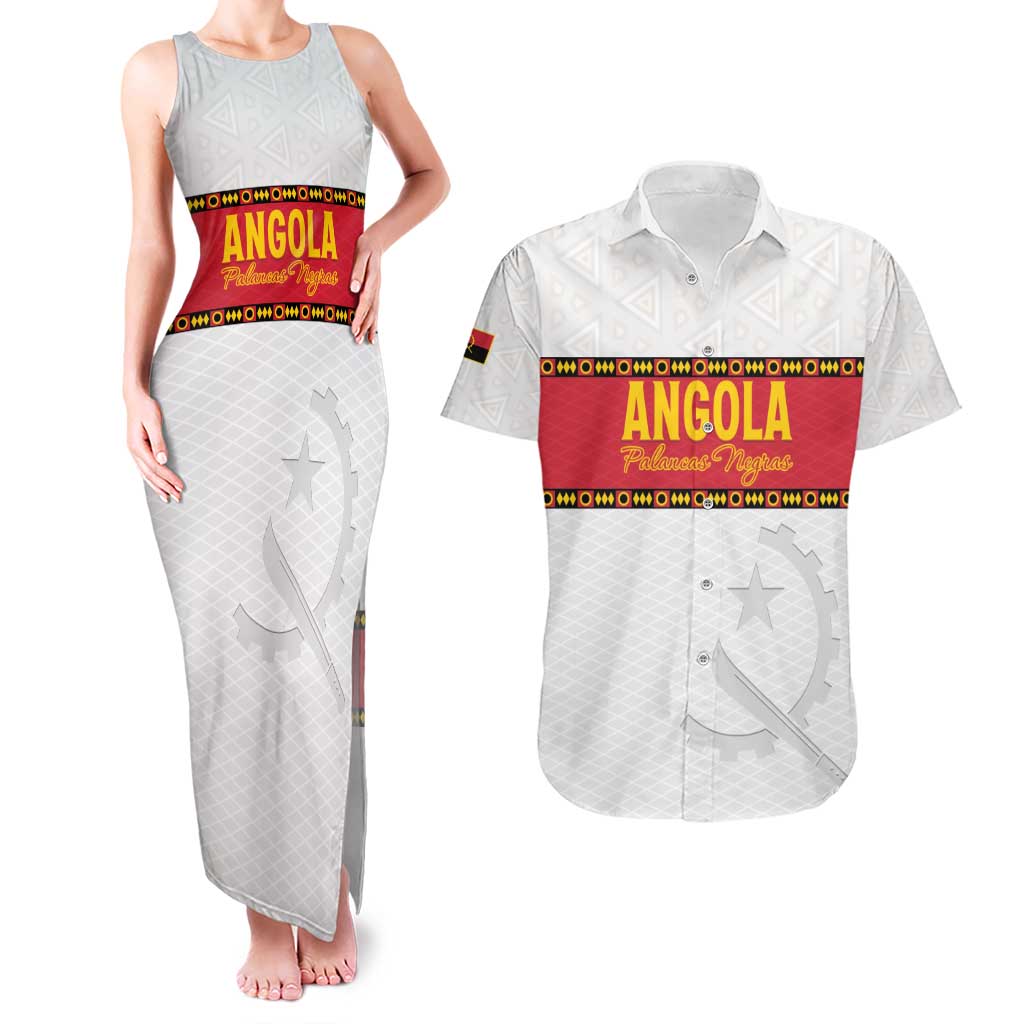 Custom Angola Football Couples Matching Tank Maxi Dress and Hawaiian Shirt Avante Palancas Negras - White - Wonder Print Shop