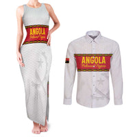 Custom Angola Football Couples Matching Tank Maxi Dress and Long Sleeve Button Shirt Avante Palancas Negras - White - Wonder Print Shop