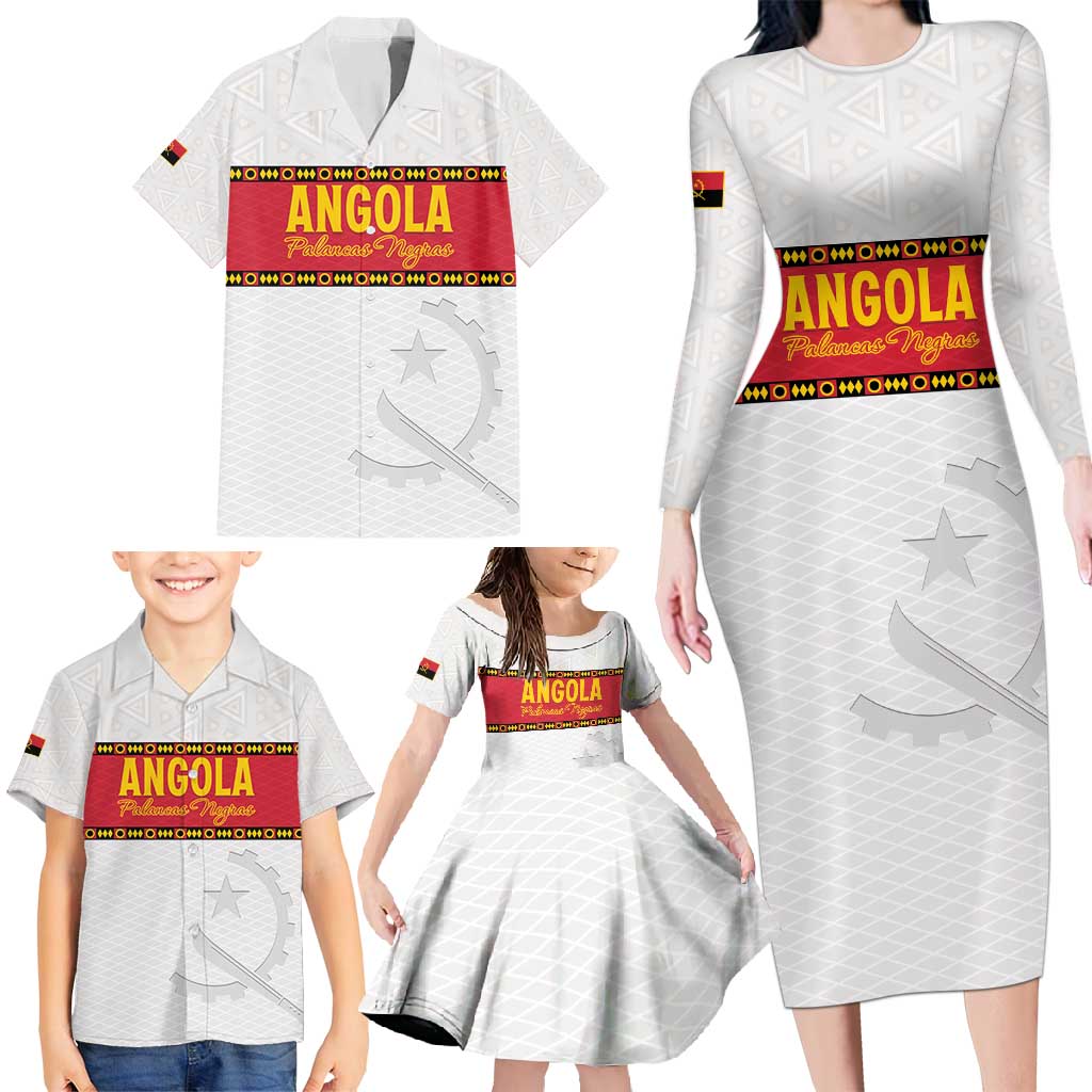 Custom Angola Football Family Matching Long Sleeve Bodycon Dress and Hawaiian Shirt Avante Palancas Negras - White - Wonder Print Shop