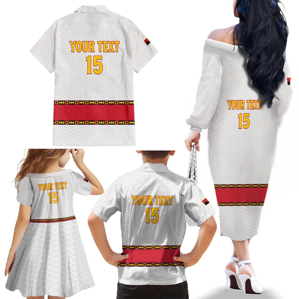 Custom Angola Football Family Matching Off The Shoulder Long Sleeve Dress and Hawaiian Shirt Avante Palancas Negras - White - Wonder Print Shop
