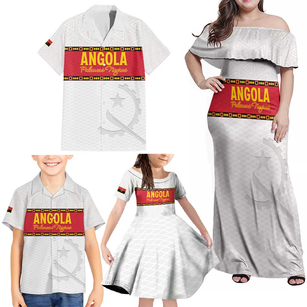 Custom Angola Football Family Matching Off Shoulder Maxi Dress and Hawaiian Shirt Avante Palancas Negras - White - Wonder Print Shop