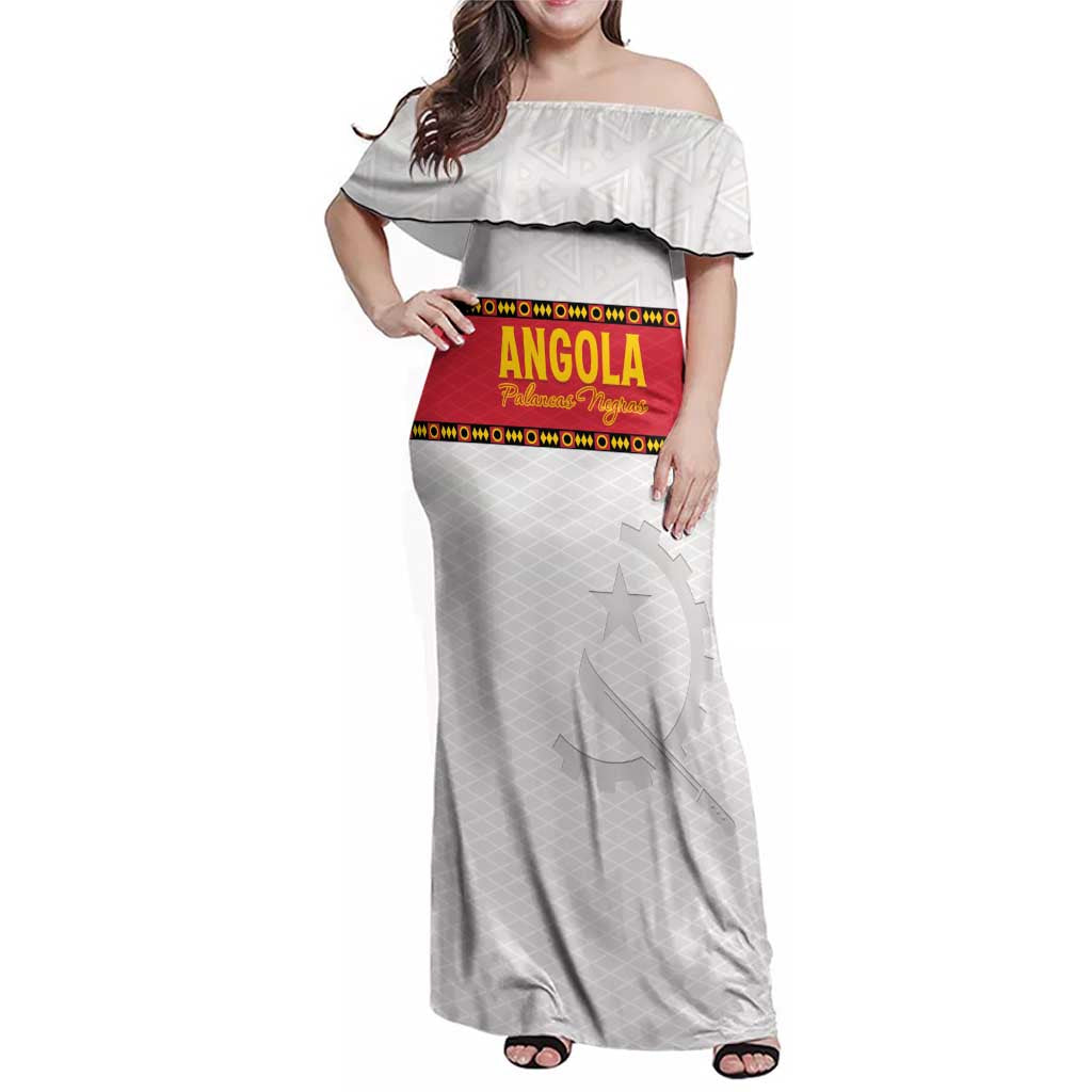 Custom Angola Football Family Matching Off Shoulder Maxi Dress and Hawaiian Shirt Avante Palancas Negras - White - Wonder Print Shop