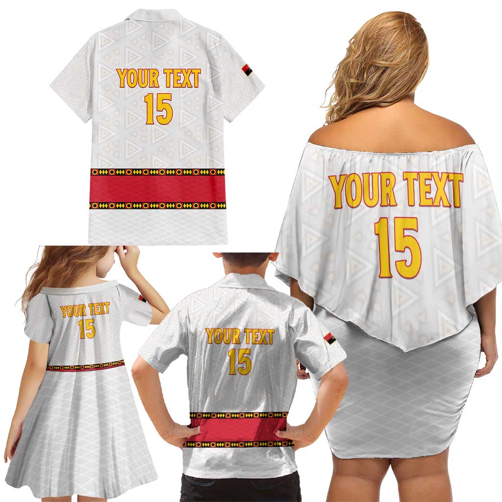 Custom Angola Football Family Matching Off Shoulder Short Dress and Hawaiian Shirt Avante Palancas Negras - White - Wonder Print Shop