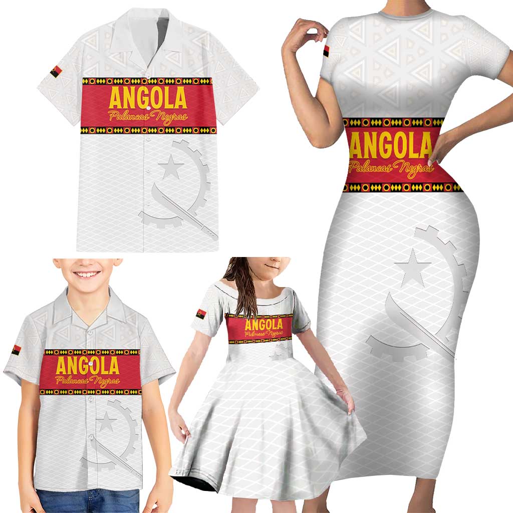 Custom Angola Football Family Matching Short Sleeve Bodycon Dress and Hawaiian Shirt Avante Palancas Negras - White - Wonder Print Shop