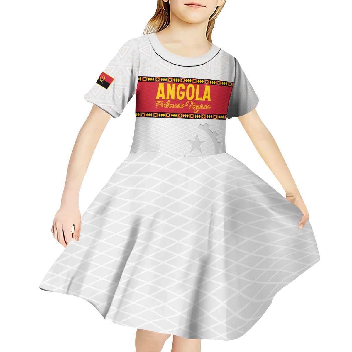 Custom Angola Football Kid Short Sleeve Dress Avante Palancas Negras - White - Wonder Print Shop