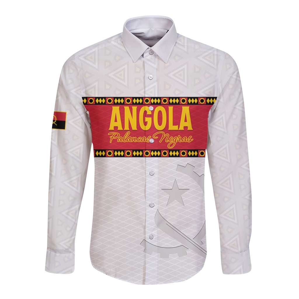 Custom Angola Football Long Sleeve Button Shirt Avante Palancas Negras - White - Wonder Print Shop