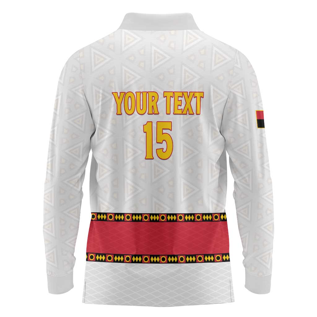Custom Angola Football Long Sleeve Polo Shirt Avante Palancas Negras - White - Wonder Print Shop