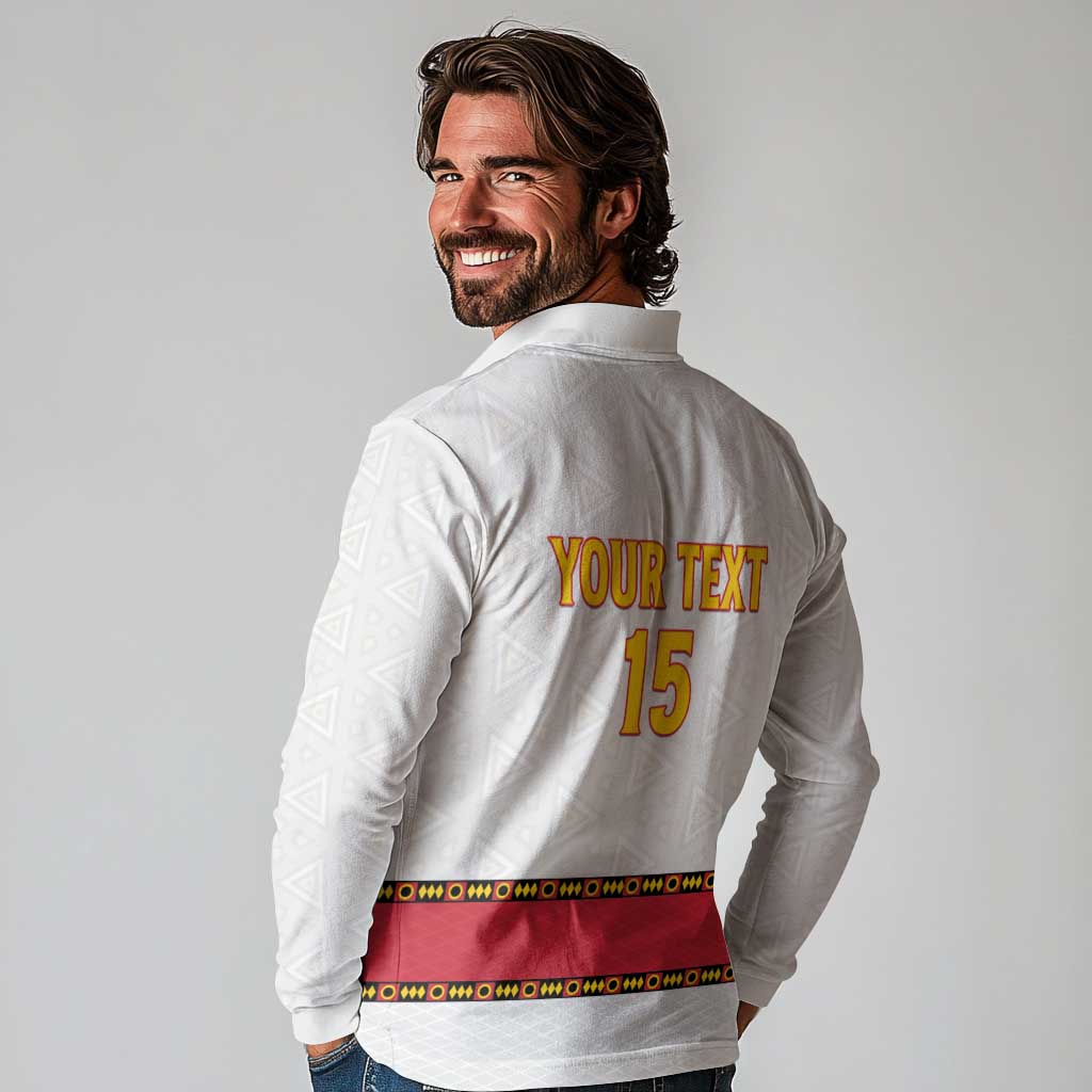 Custom Angola Football Long Sleeve Polo Shirt Avante Palancas Negras - White - Wonder Print Shop