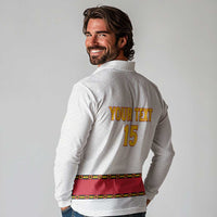 Custom Angola Football Long Sleeve Polo Shirt Avante Palancas Negras - White - Wonder Print Shop