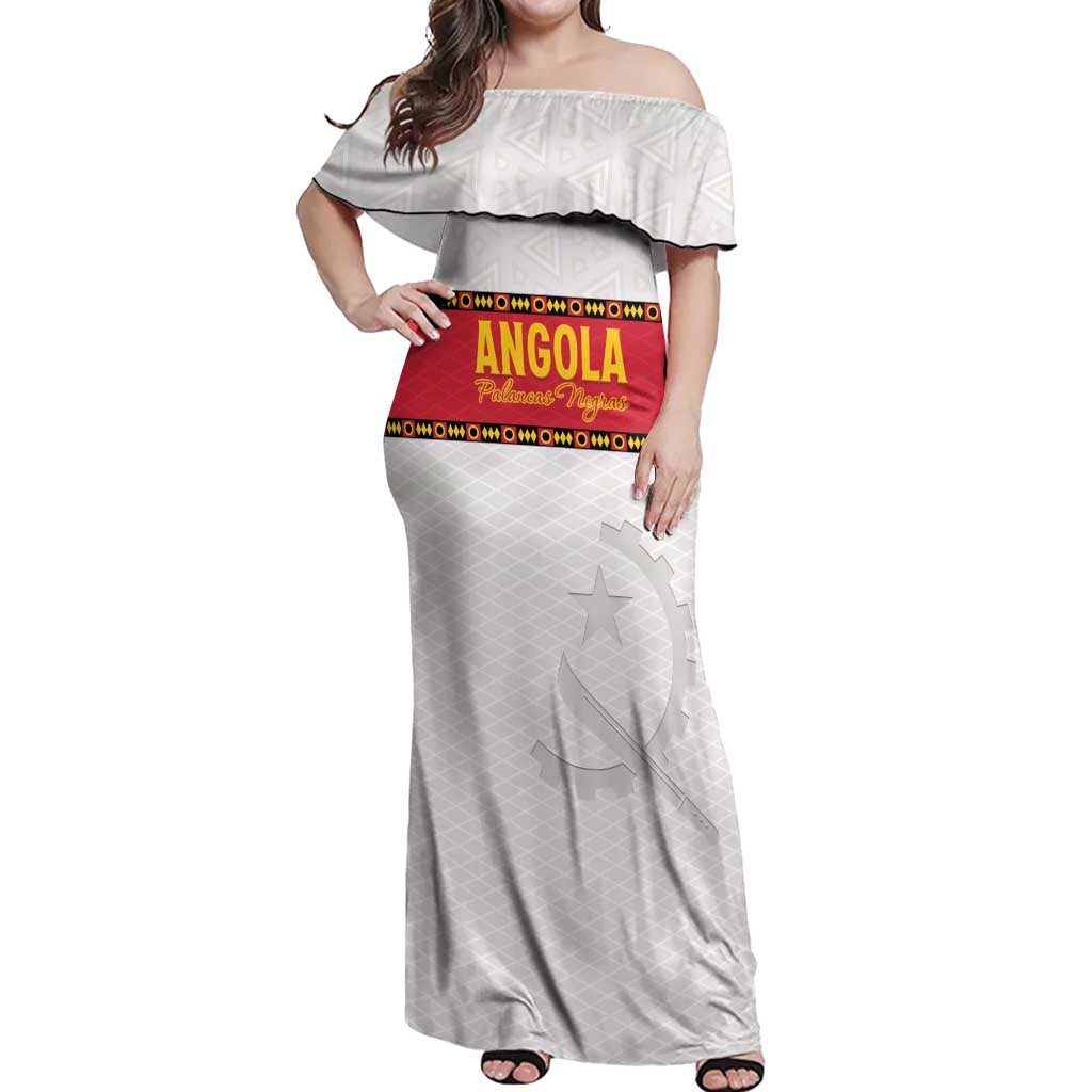 Custom Angola Football Off Shoulder Maxi Dress Avante Palancas Negras - White - Wonder Print Shop