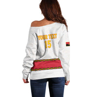 Custom Angola Football Off Shoulder Sweater Avante Palancas Negras - White - Wonder Print Shop
