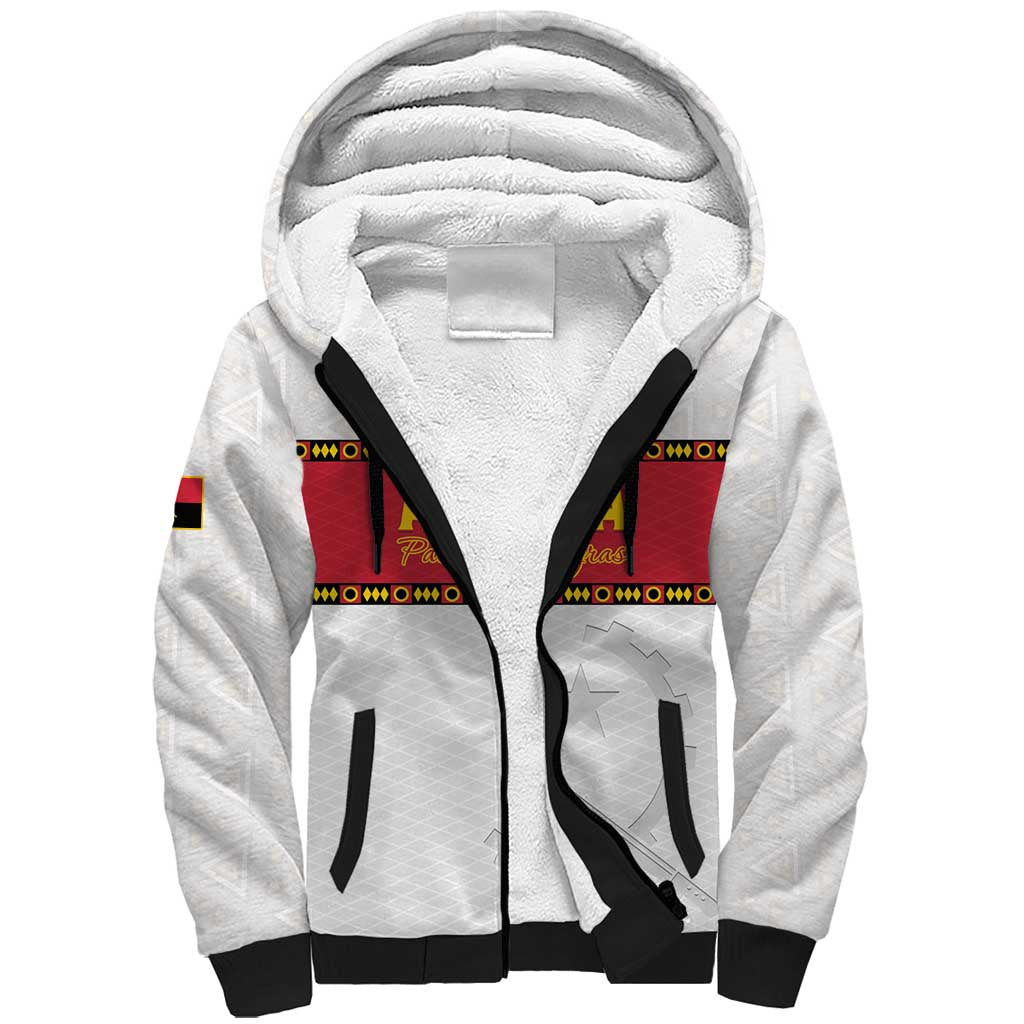 Custom Angola Football Sherpa Hoodie Avante Palancas Negras - White - Wonder Print Shop