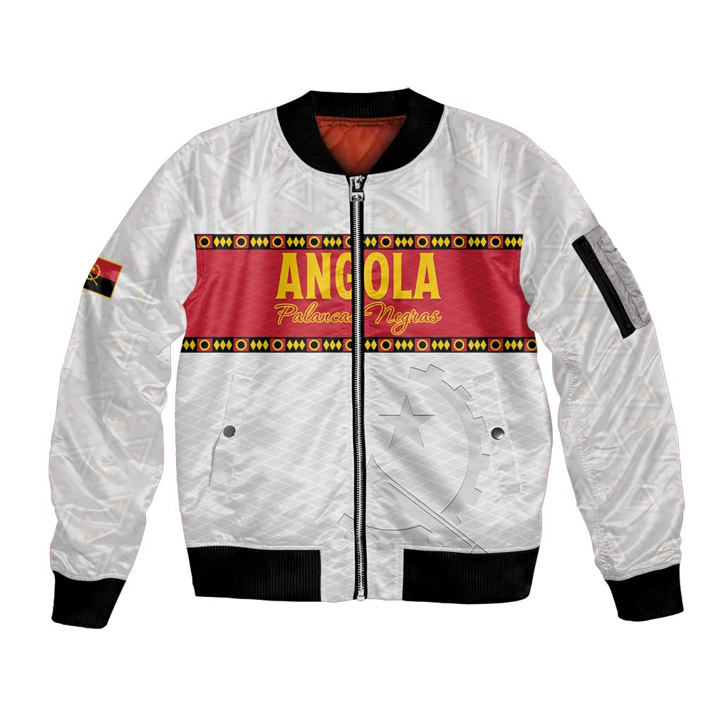 Custom Angola Football Sleeve Zip Bomber Jacket Avante Palancas Negras - White - Wonder Print Shop