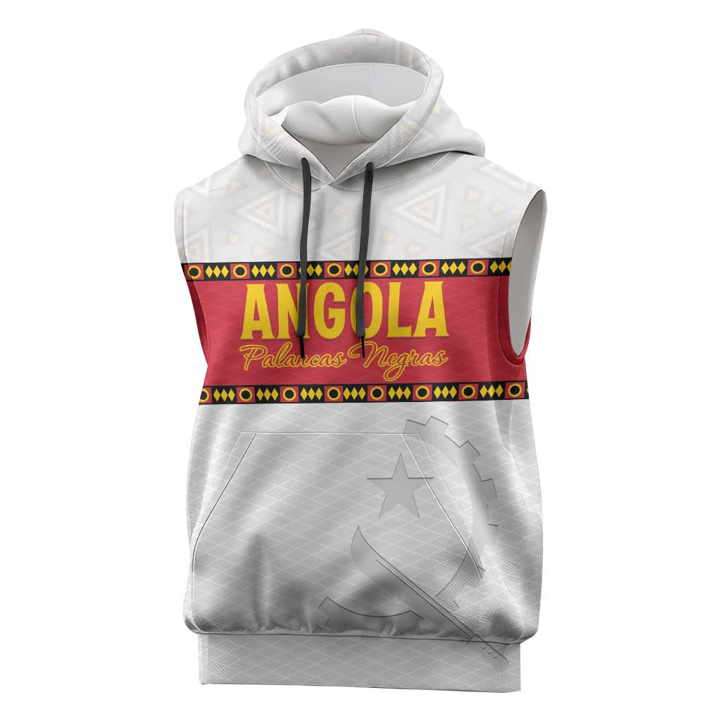 Custom Angola Football Sleeveless Hoodie Avante Palancas Negras - White - Wonder Print Shop