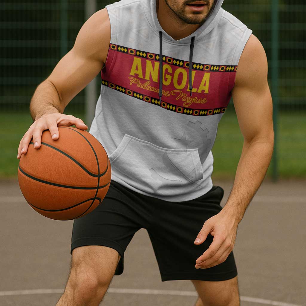 Custom Angola Football Sleeveless Hoodie Avante Palancas Negras - White - Wonder Print Shop