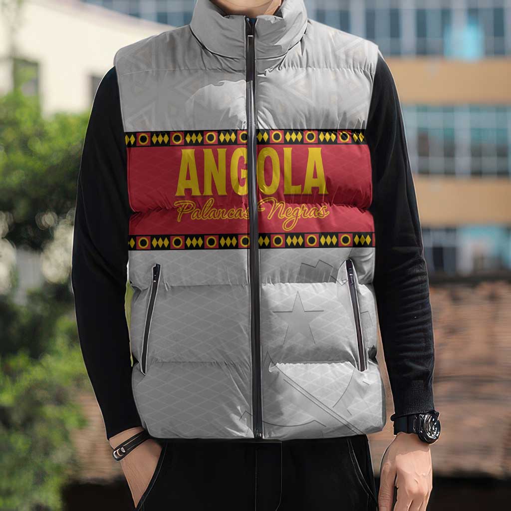 Custom Angola Football Sleeveless Puffer Jacket Avante Palancas Negras - White - Wonder Print Shop