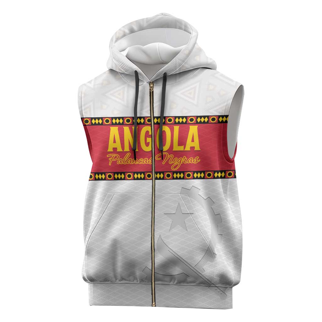 Custom Angola Football Sleeveless Zip Hoodie Avante Palancas Negras - White - Wonder Print Shop