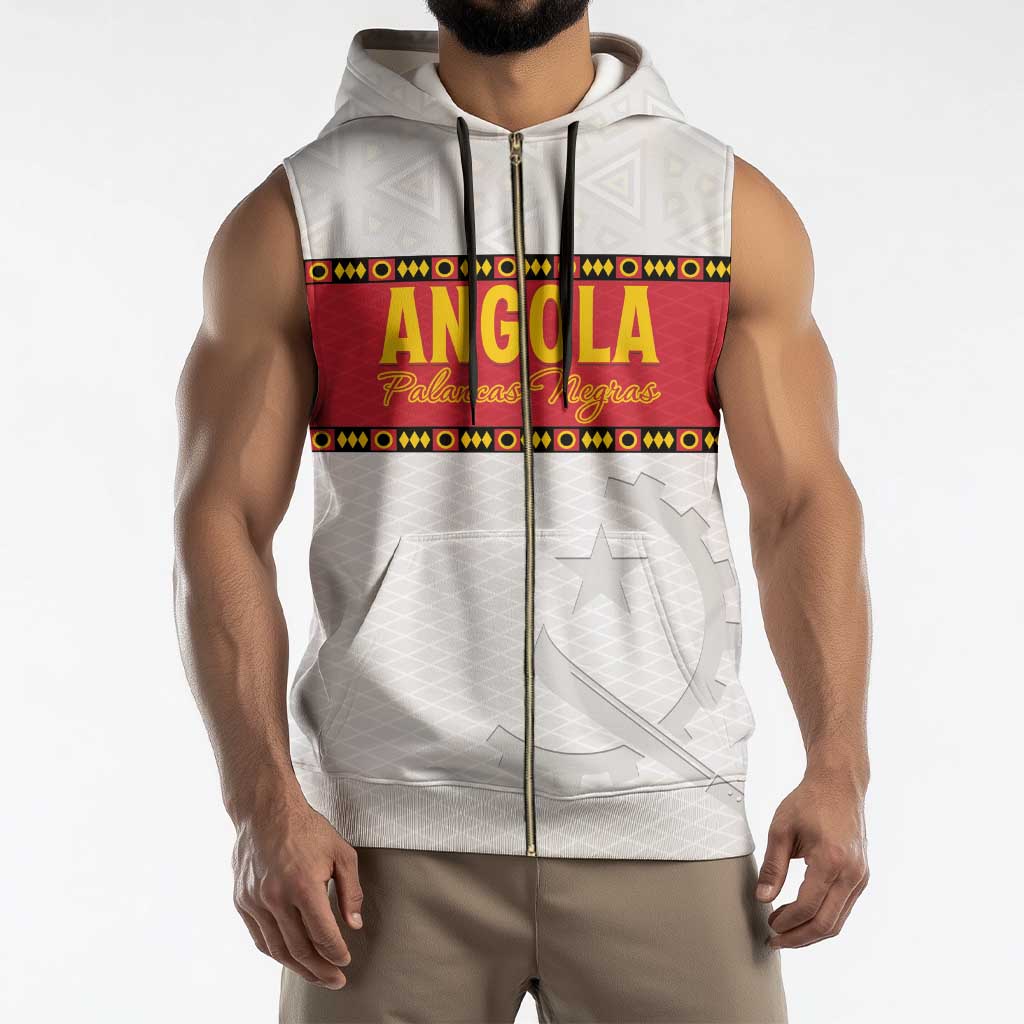 Custom Angola Football Sleeveless Zip Hoodie Avante Palancas Negras - White - Wonder Print Shop