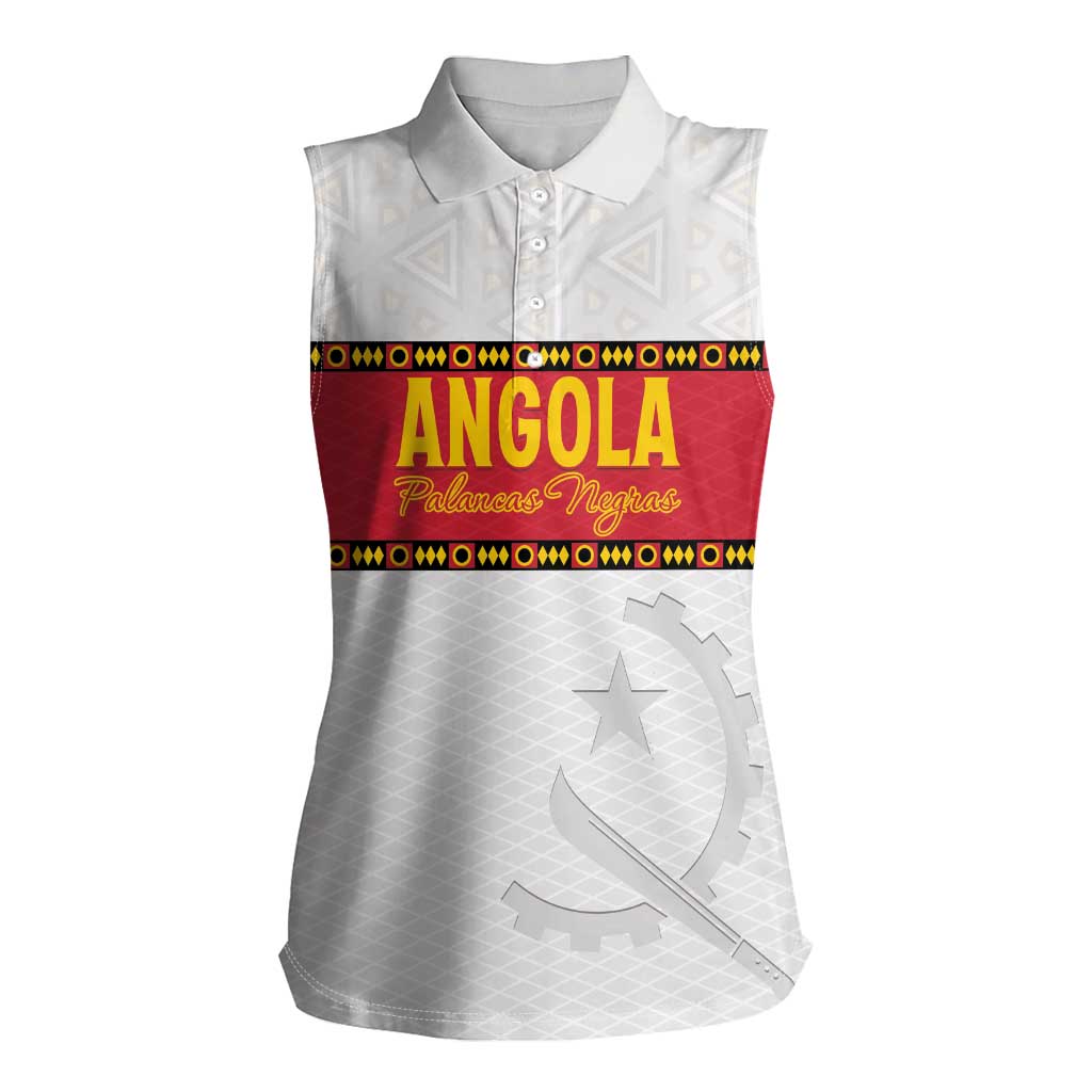 Custom Angola Football Women Sleeveless Polo Shirt Avante Palancas Negras - White - Wonder Print Shop