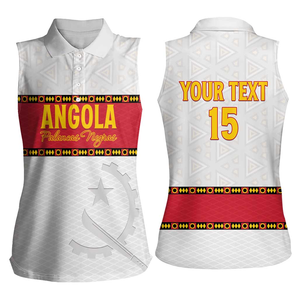 Custom Angola Football Women Sleeveless Polo Shirt Avante Palancas Negras - White - Wonder Print Shop