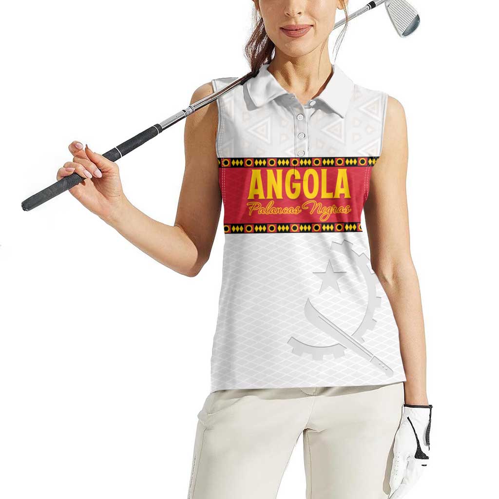 Custom Angola Football Women Sleeveless Polo Shirt Avante Palancas Negras - White - Wonder Print Shop