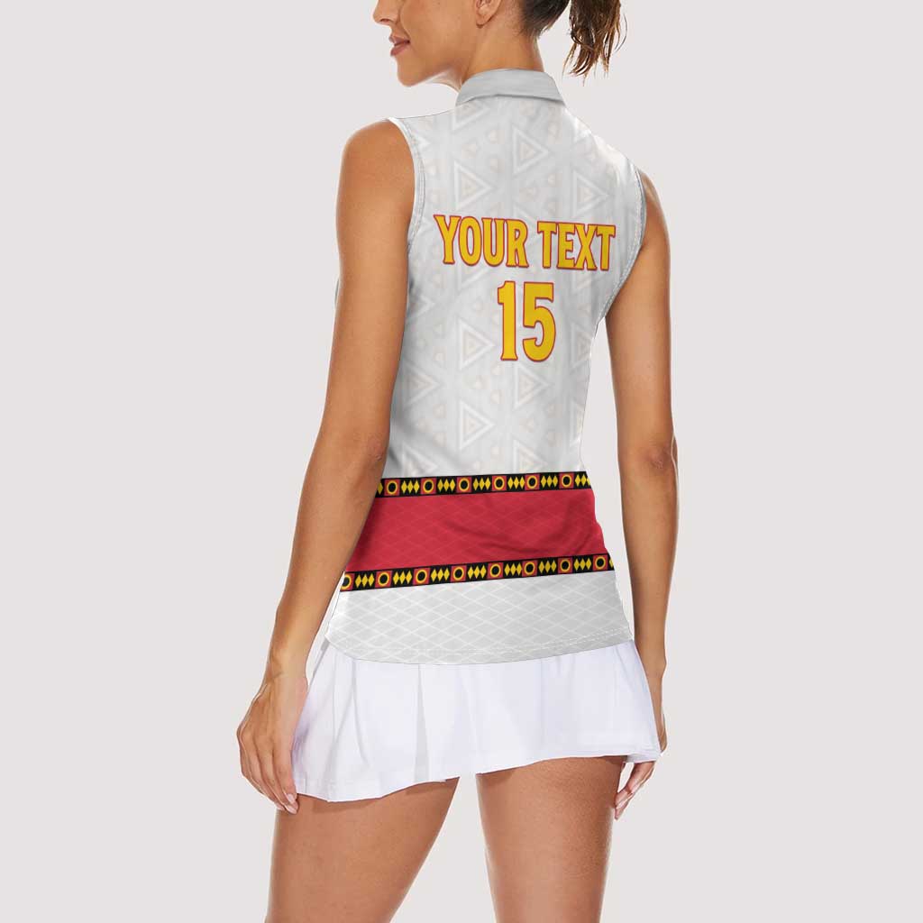 Custom Angola Football Women Sleeveless Polo Shirt Avante Palancas Negras - White - Wonder Print Shop